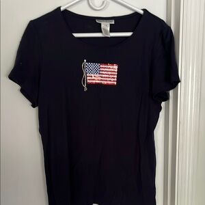 Women's Black T-Shirt with American Flag Design